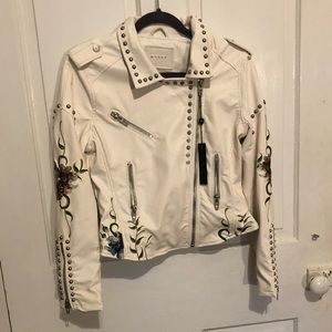 NWTBlank NYC embroidered leather jacket size small